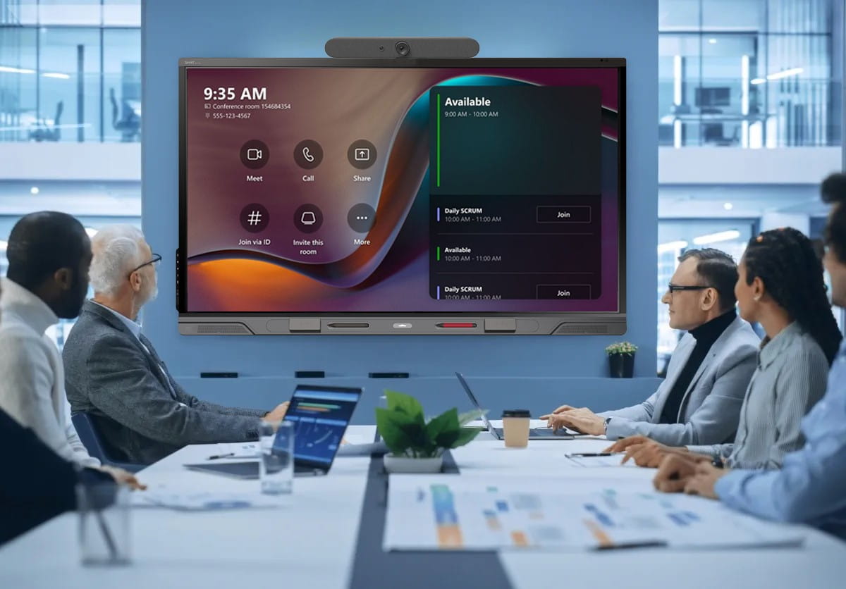 Logitech Microsoft Teams Room system with a SMART QX Pro series display.