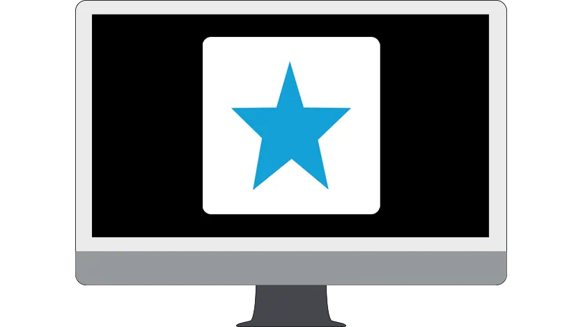Graphic of a desktop monitor displaying a blue star on a white background.