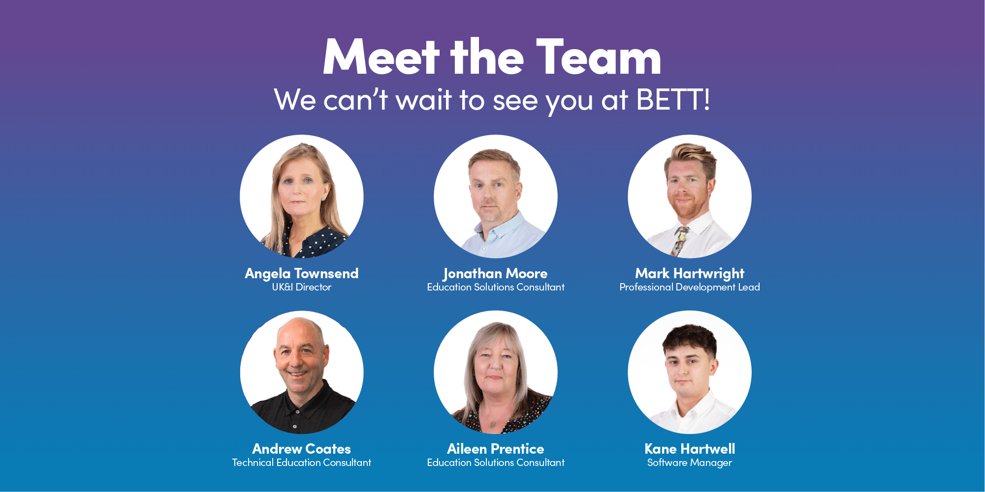 Graphic showcasing the team of SMART employees who will be present at BETT 2026