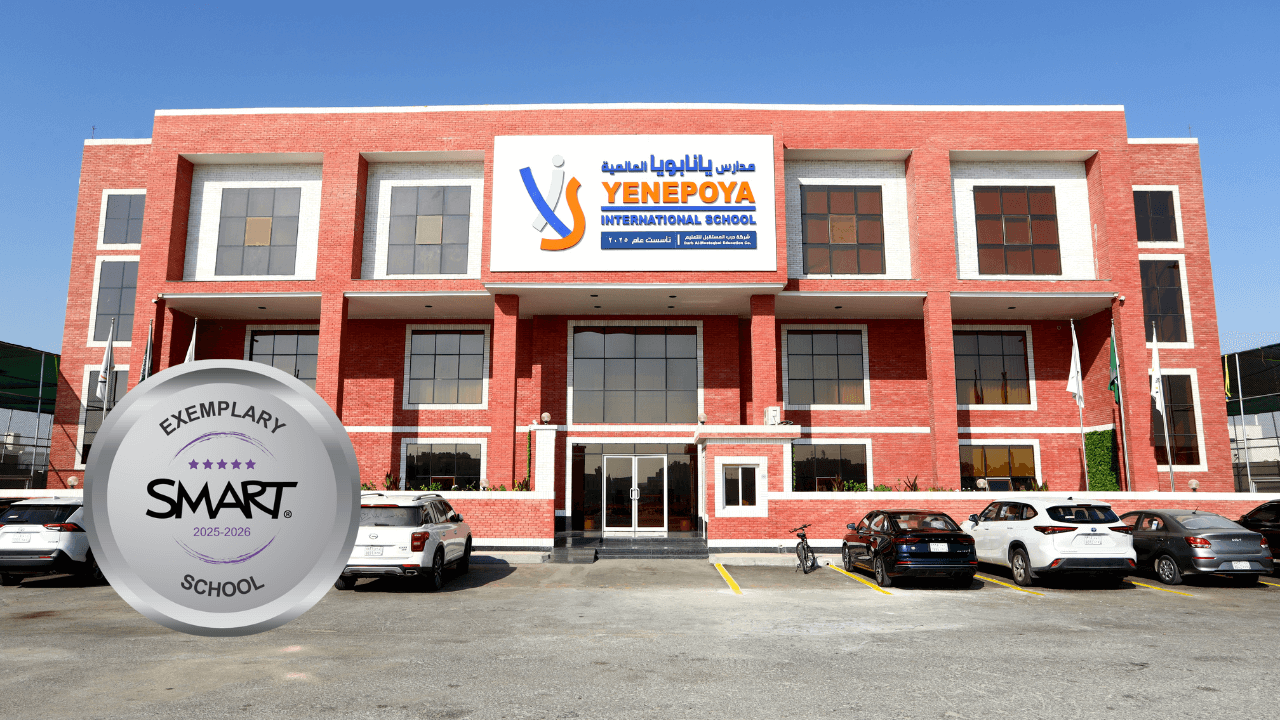 Yenepoya International School with SMART Exemplary School 2025–2026 badge.